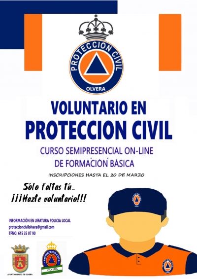 Abierto plazo de inscripción en el curso semipresencial de formación básica para voluntariado de Protección Civil