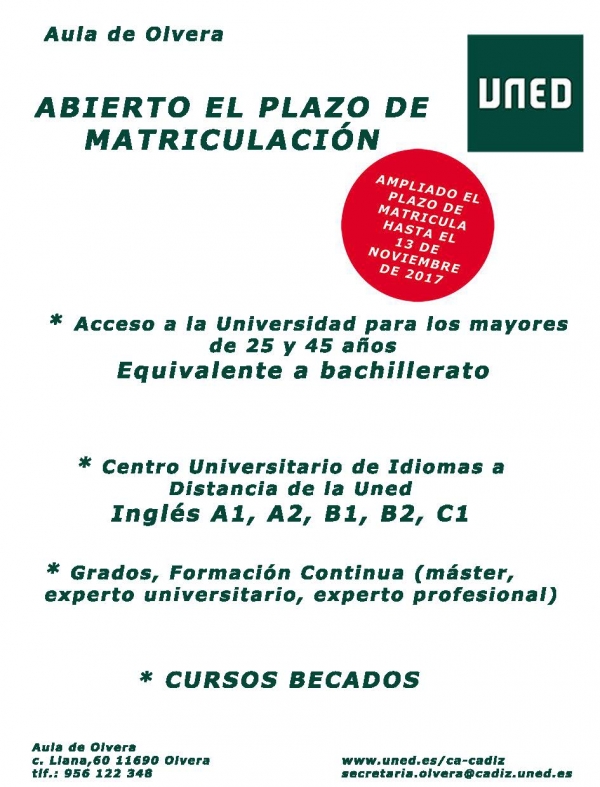 Ampliado el plazo de matrícula en la UNED hasta el 13 de noviembre